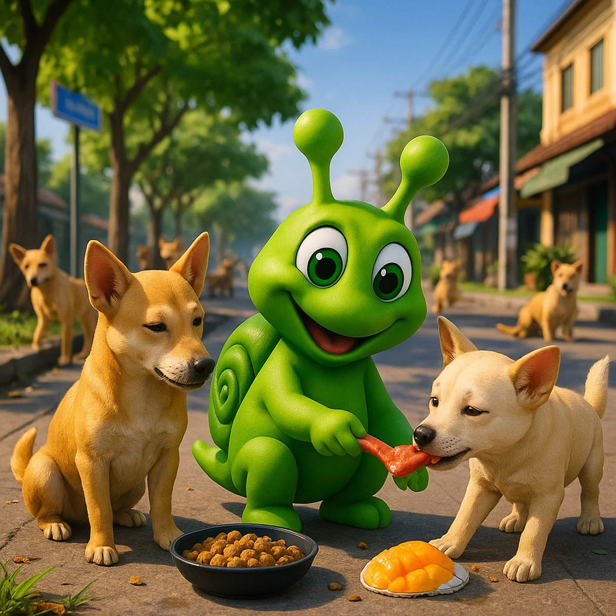 Slugsy feeding soi dogs